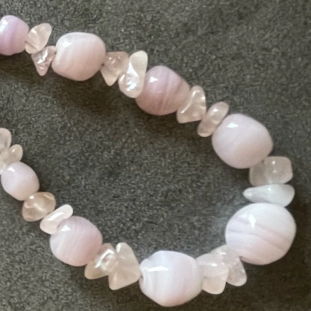 Rose Quartz & Glass Bead Necklace with Sterling Clasp